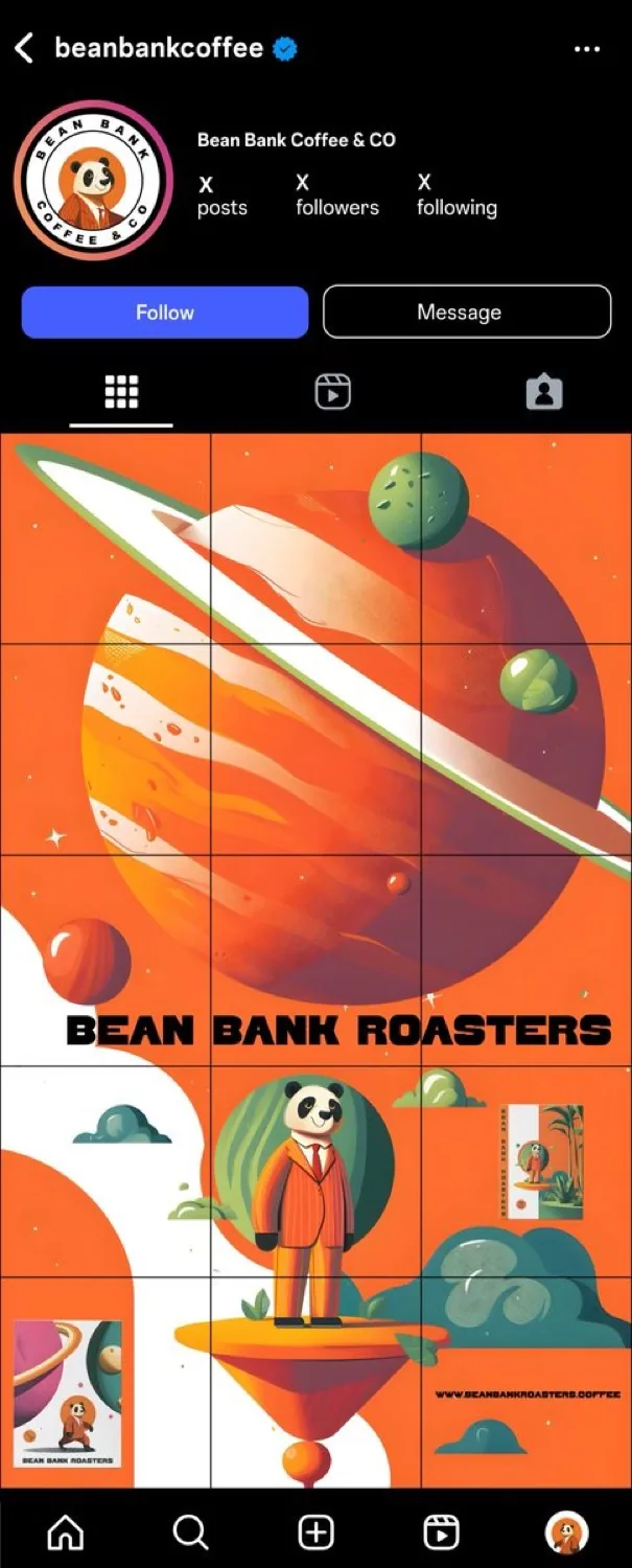 Das komplette Instagram-Profil von Bean Bank mit Pondu, dem orangen Planeten und der Röstereigeschichte