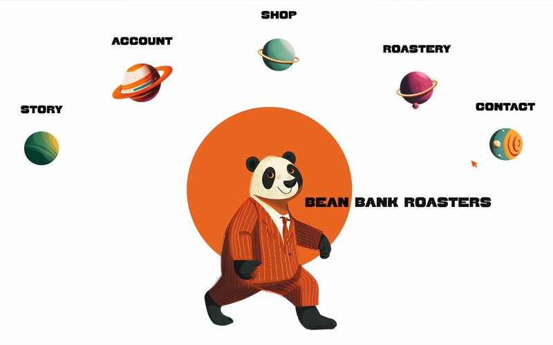 Das Titelmotiv zu Bean Bank mit dem Maskottchen Pondu, dem orangen Planeten und der Verpackung
