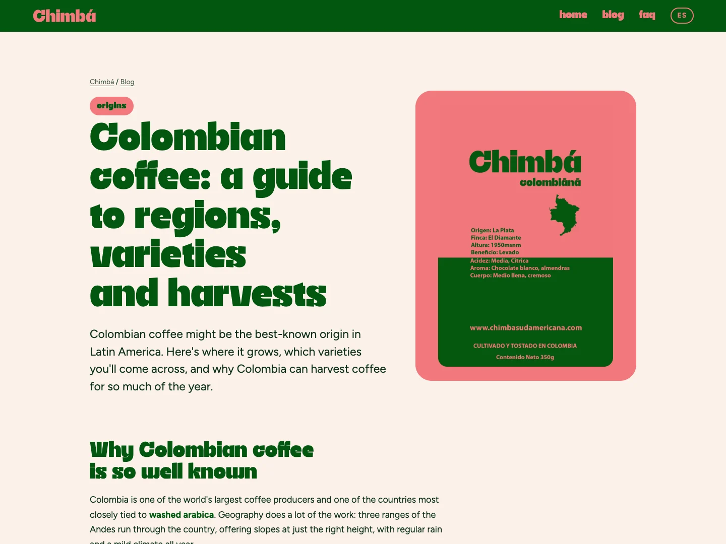 Ein Artikel aus den Kaffeeratgebern von Chimbá mit strukturierten Daten für Suche und KI