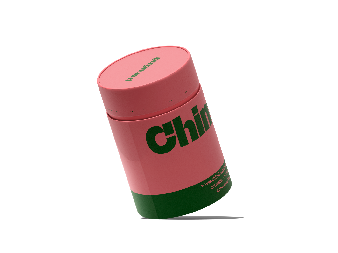 Die recycelbare Papierdose von Chimbá mit 350 g in Koralle mit grünem Boden