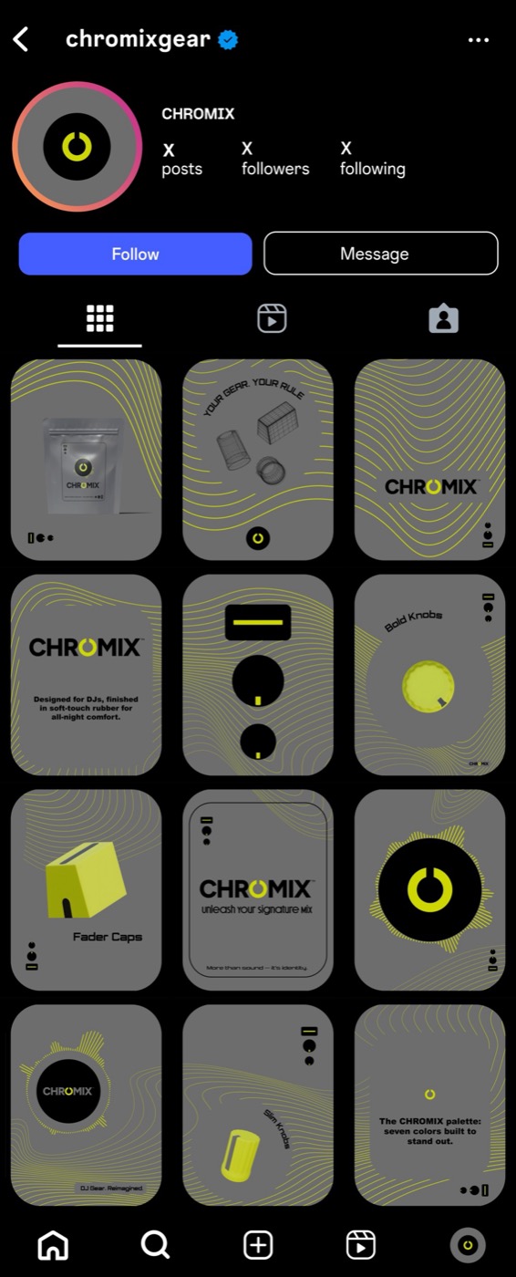 Das komplette Instagram-Profil von ChromixGear mit dem System aus Limette und Welle