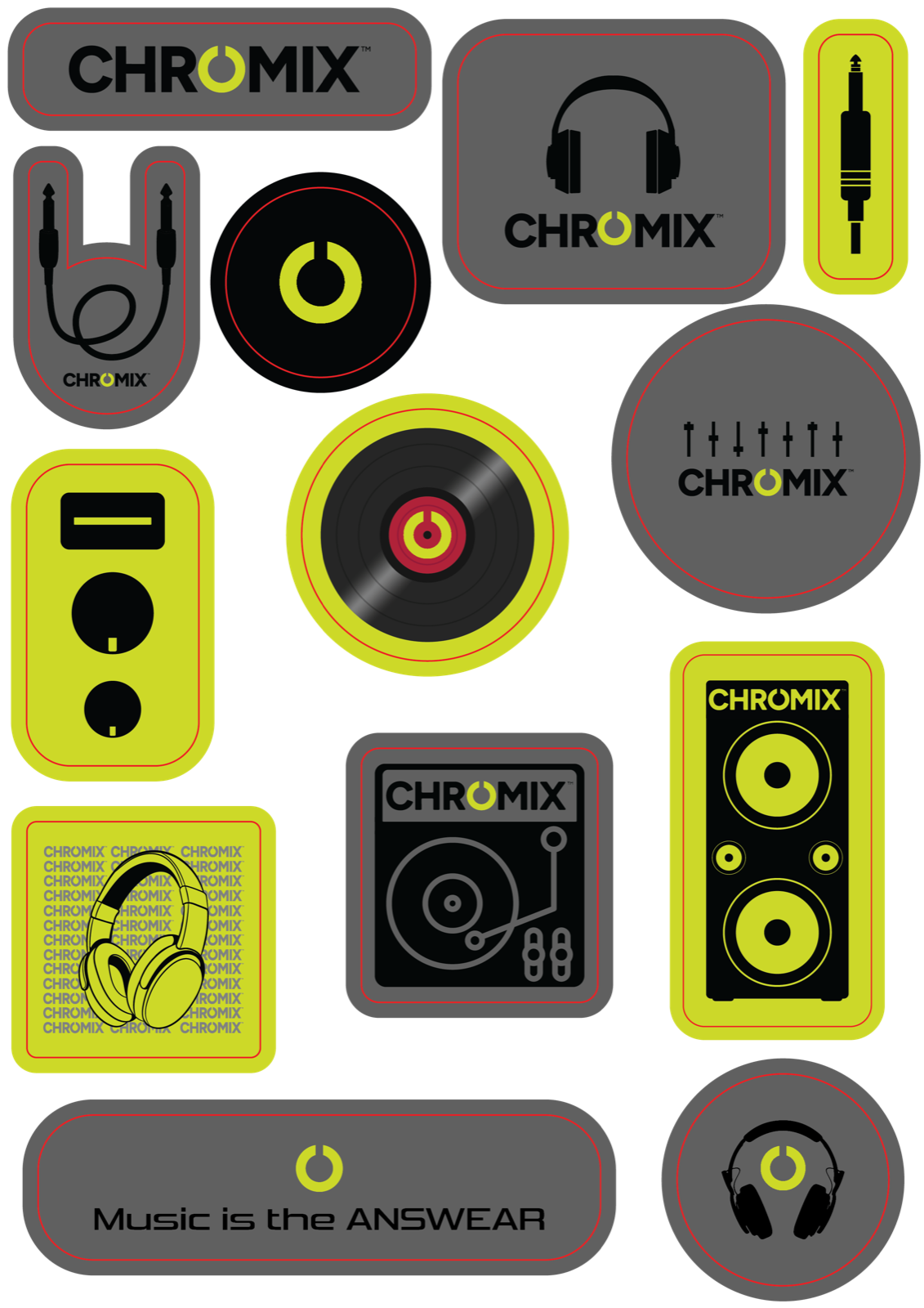 Das Stickerset von ChromixGear mit dem Power-O und Elektro-Limette
