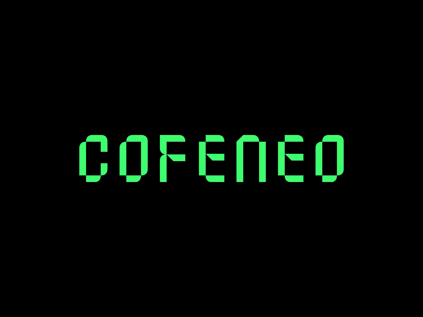 Die Wortmarke von COFENEO in Matrix-Grün auf Schwarz, gesetzt in digitalen Buchstaben