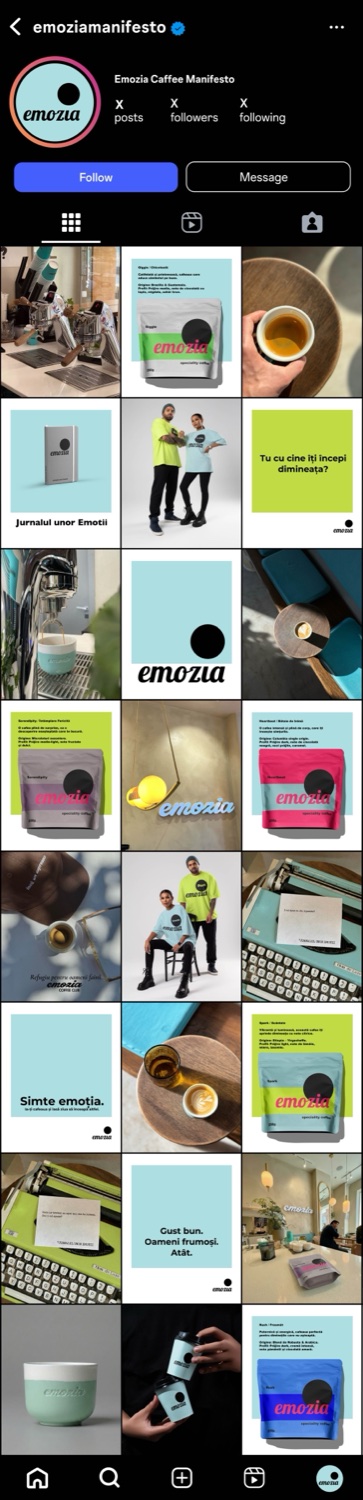 Das komplette Instagram-Profil von Emozia mit Manifest, Farbpalette und der Reihe der Gefühle