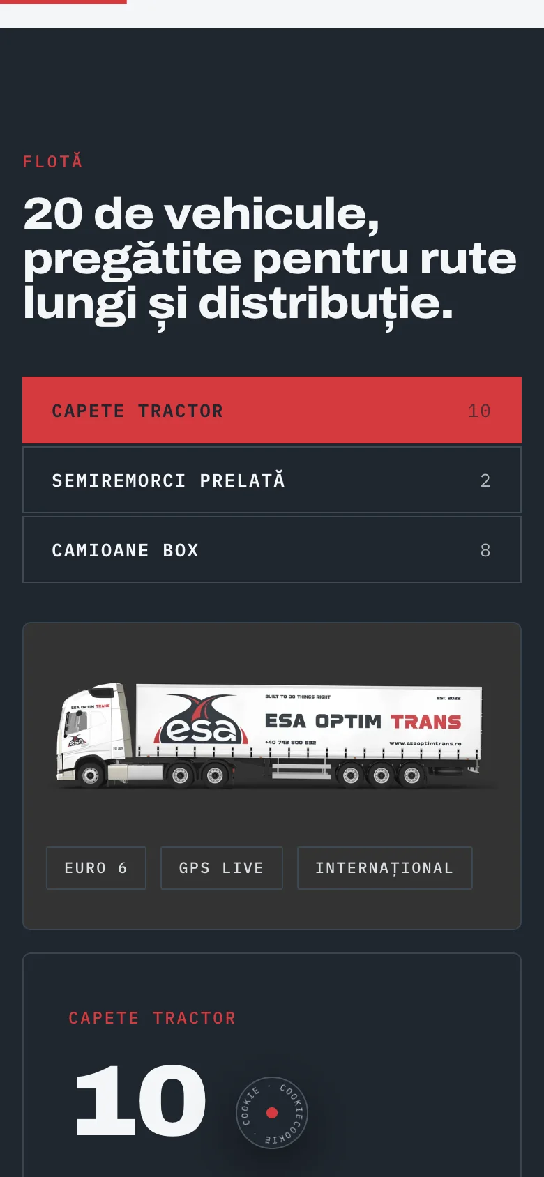 Die Flotte von ESA Optim Trans auf dem Smartphone mit großen Schaltflächen
