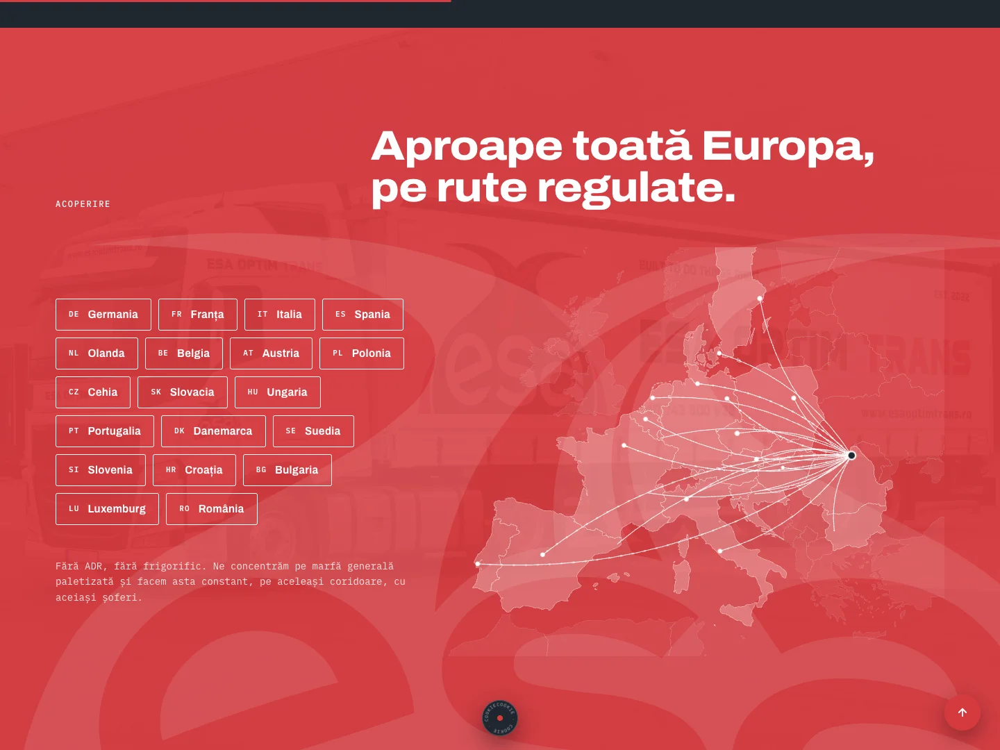 Die Karte auf der Website von ESA Optim Trans mit den Strecken durch Europa