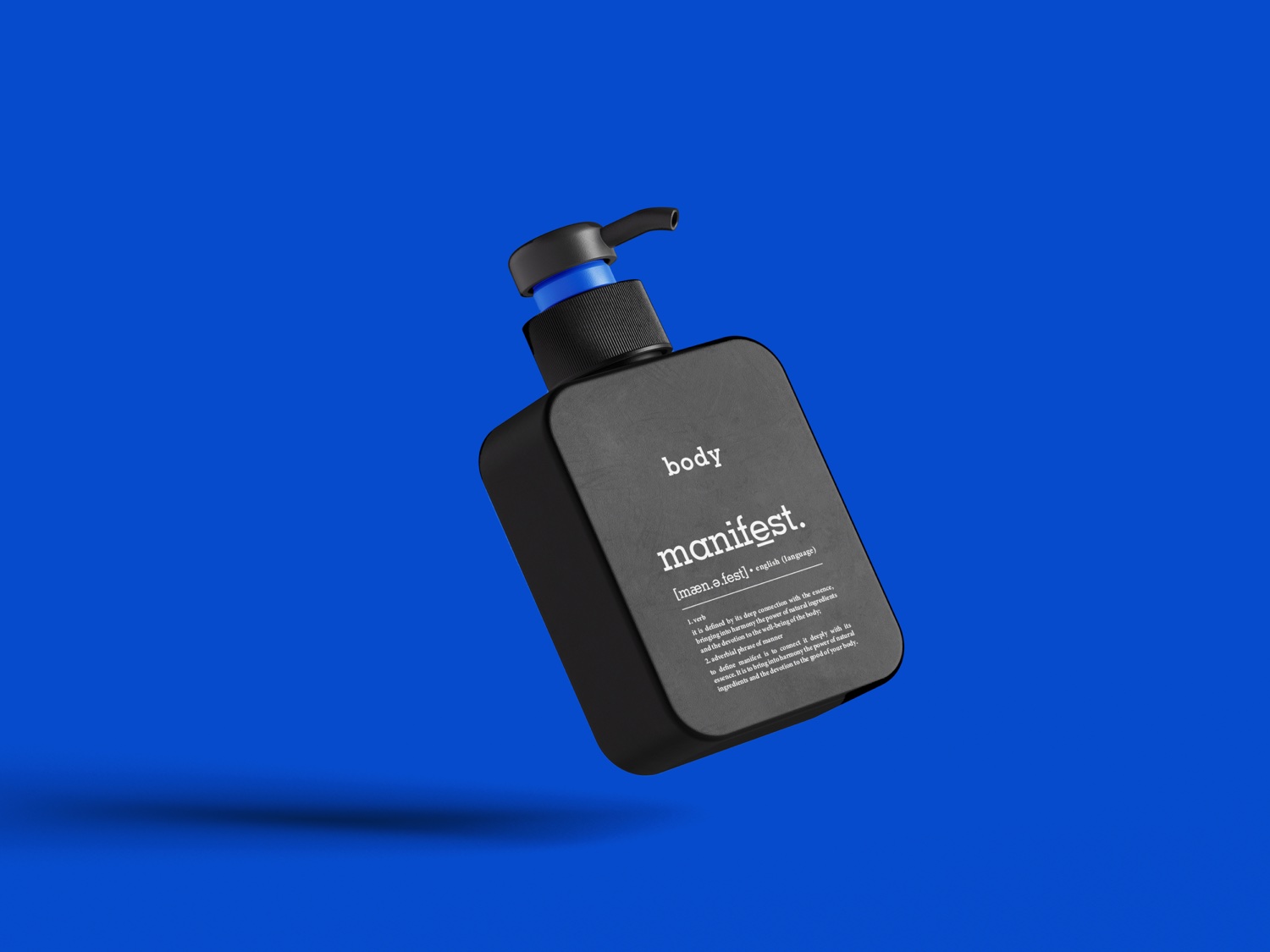 Die Pumpflasche von Manifest als klares Studio-Mockup, erste Ansicht