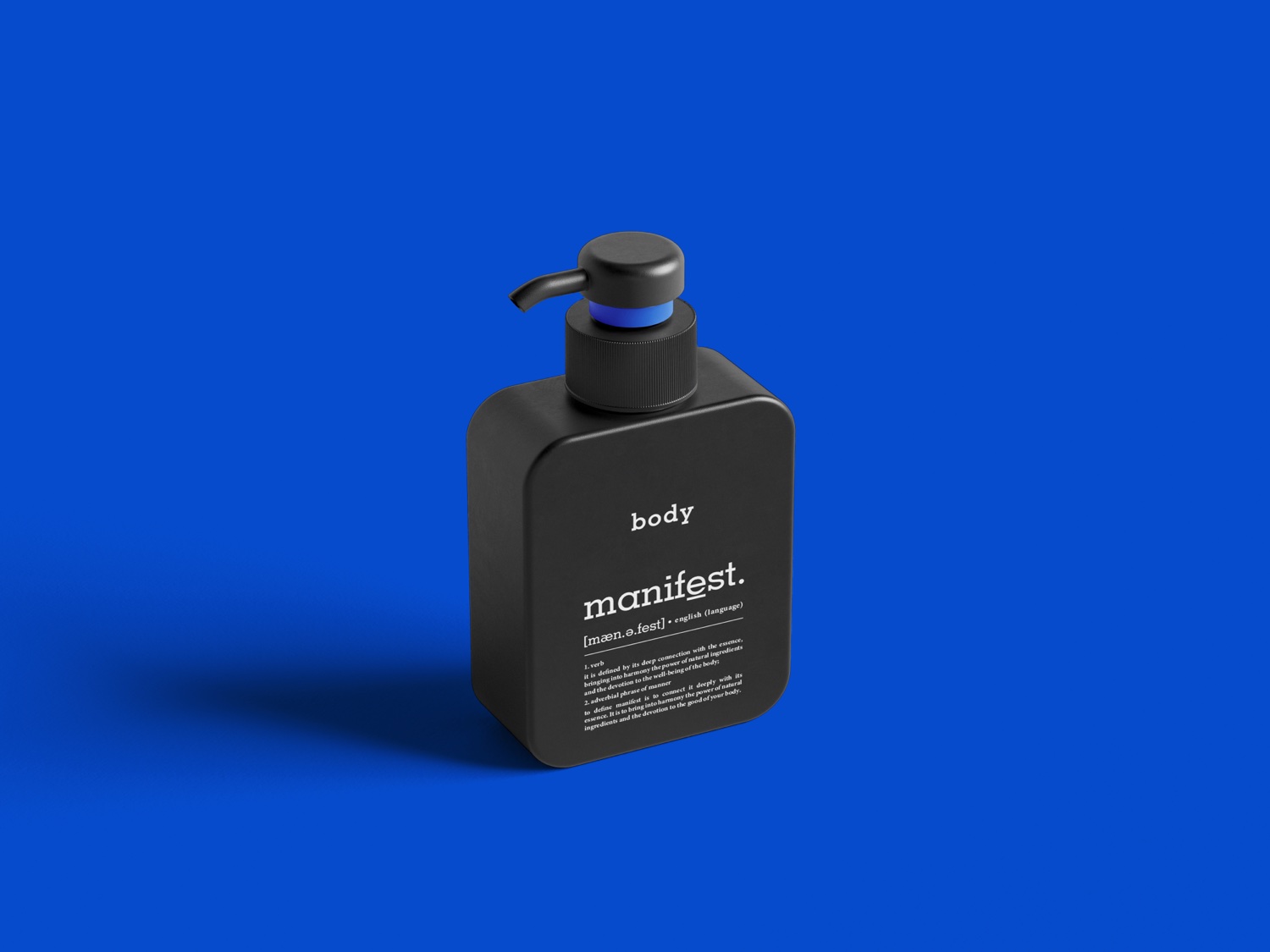 Die Pumpflasche von Manifest als klares Studio-Mockup, zweite Ansicht